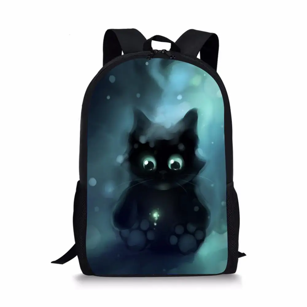 Детский Школьный рюкзак, черный рюкзак с изображением котов, с изображением Фэнтези, для путешествий