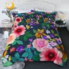 BlessLiving Flower Bedding Throw Green Leaf Plant Thin Quilt Morning Glory Air-conditioning Duvet Watercolor Comforter Set 3PCS 1
