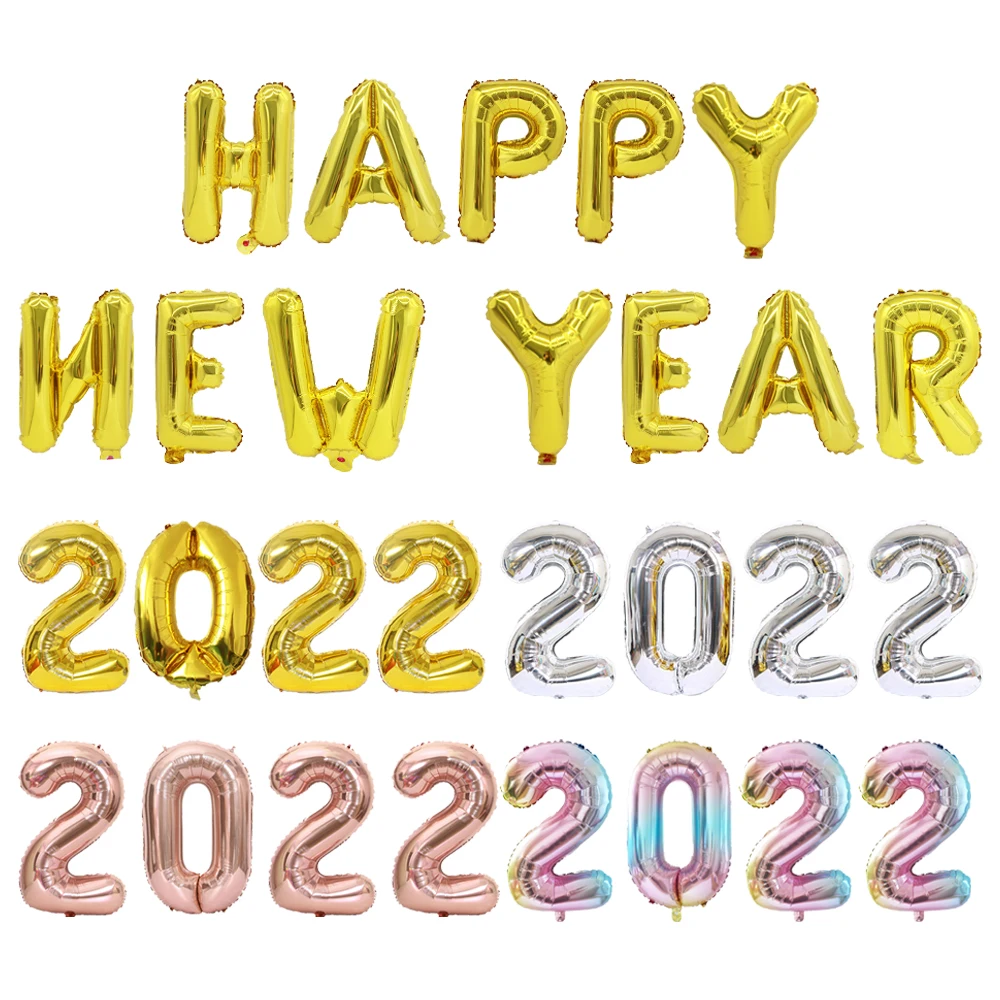 

2022 Balloons Gold Silver Number Foil Helium Baloons Happy New Year Balloon Merry Christmas 2021 New Year Eve Party Decor Noel