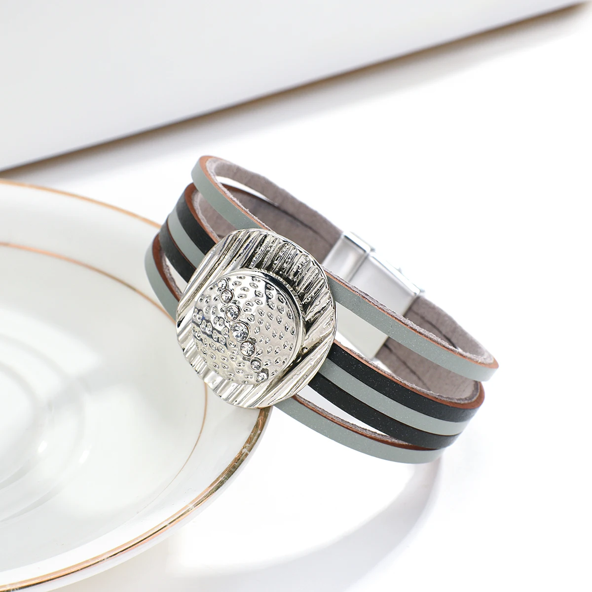 Женские многослойные кожаные браслеты ALLYES элегантные круглые металлические в