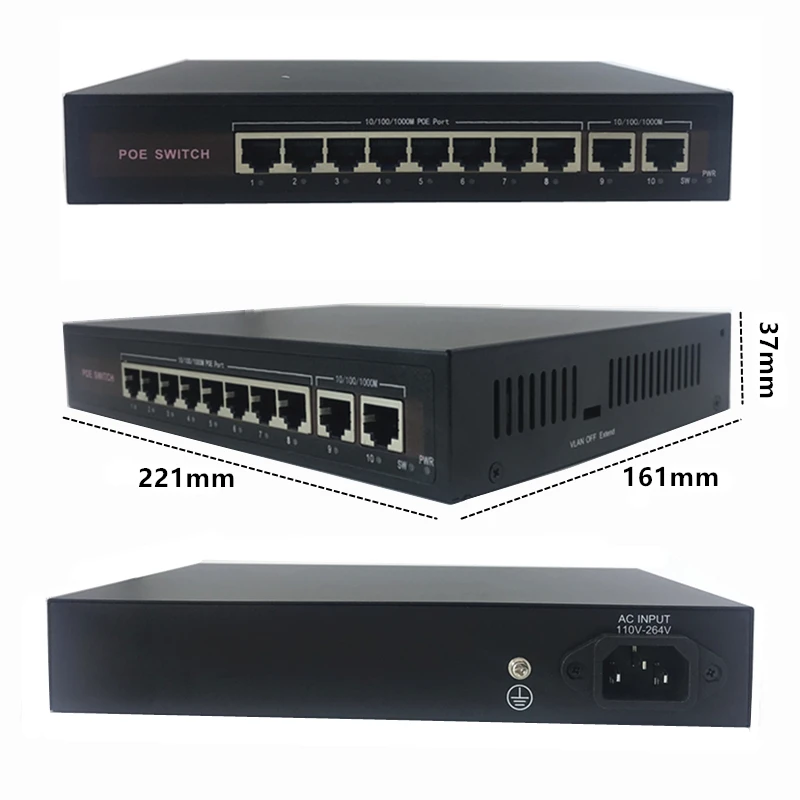 Коммутатор POE 48 В с портом 5/8/16/100 Мбит/с IEEE 802 3 af/at подходит для IP-камер/беспроводных