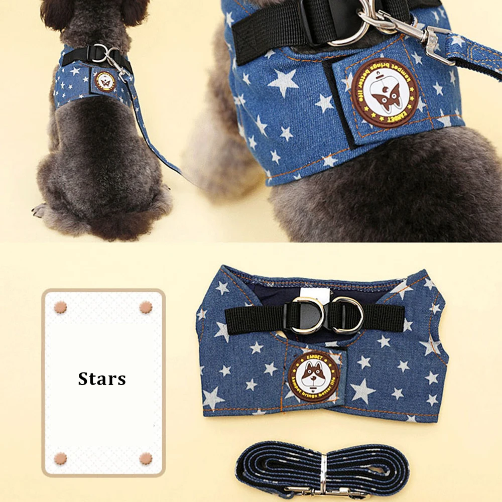 Поводок и ошейник OIMG для маленьких собак светоотражающая синяя джинсовая шлейка