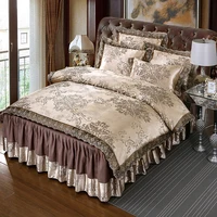 brown lace bed skirt design bedding sets king queen size wedding bed set jacquard duvet cover bedlinen bedspread home textile