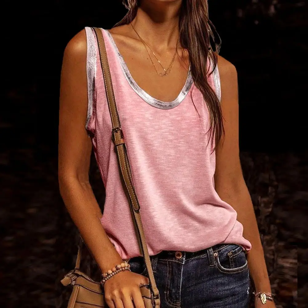 Модные однотонные Цвет Топ без рукавов и Свободная блузка для женщин с круглым