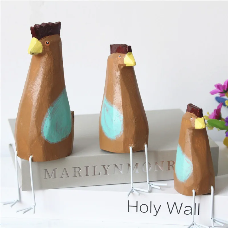 Wooden Animals Sitting Chickens Ornaments Creative Home Decoration Crafts Murals |