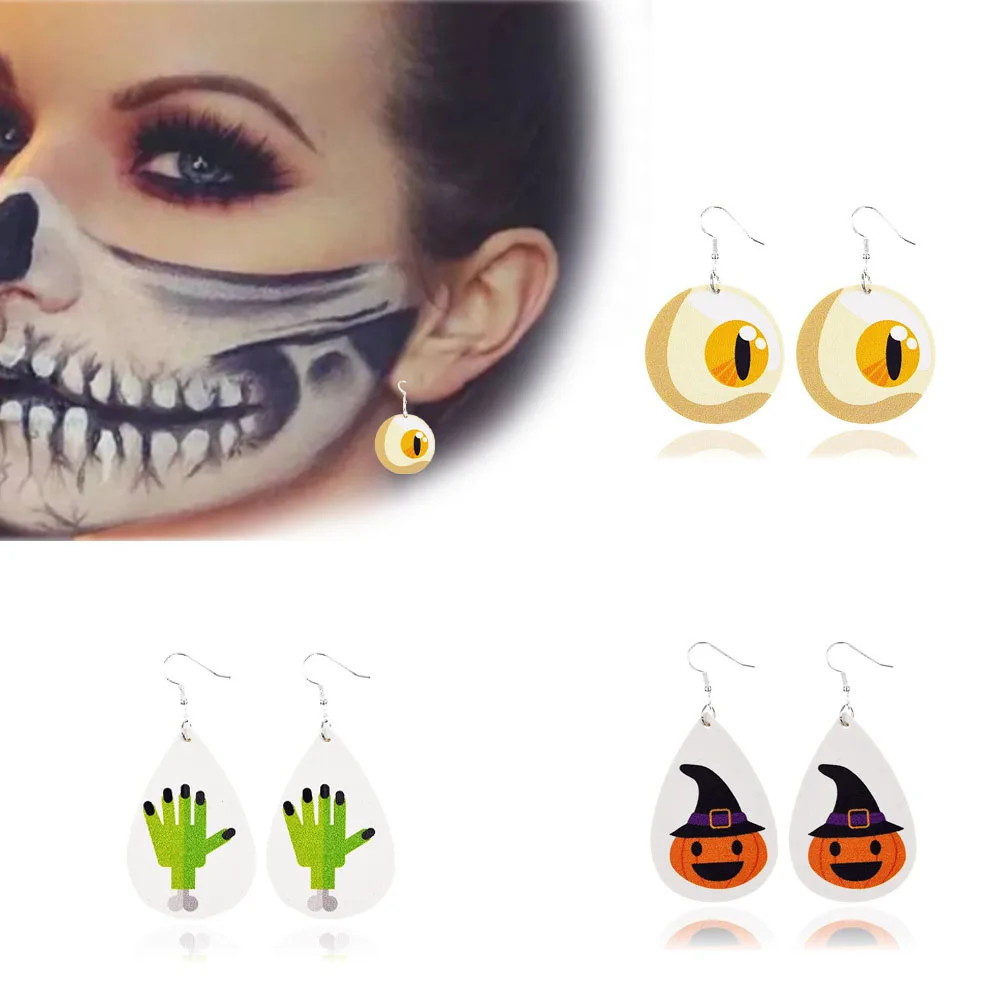 Новинка Хэллоуин узор слеза искусственная кожа шляпа летучая мышь серьги
