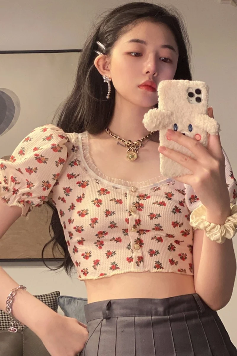 Стандартная футболка в Корейском стиле милая короткая иностранном с квадратным