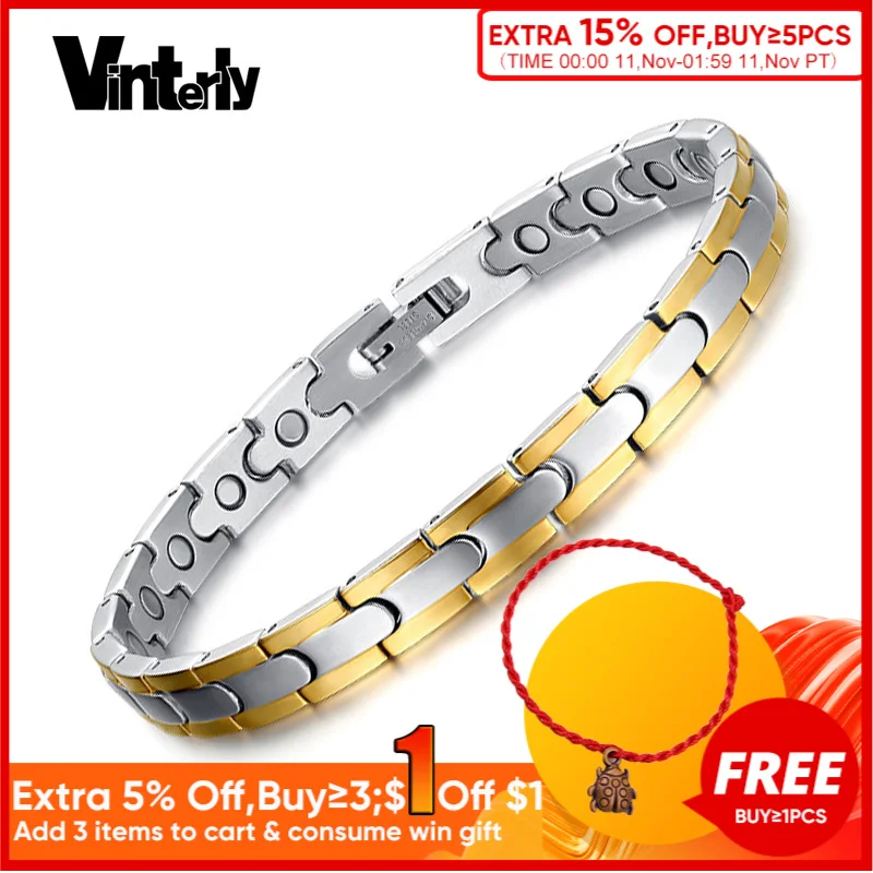 Женские браслеты Vinterly золотого цвета энергетические био магнитные из