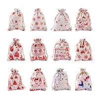 24pcs christmas theme cotton fabric cloth bag mixed pattern drawstring bags for christmas party snack gift ornaments 14x10cm