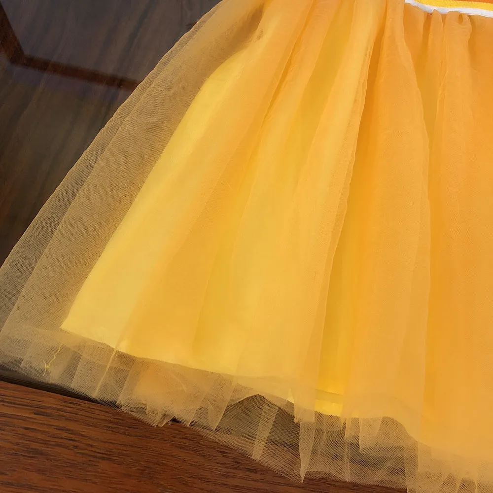 

High-end children's summer clothes new girls pure cotton short-sleeved round neck T-shirt gradient stripe stitching mesh skirt d