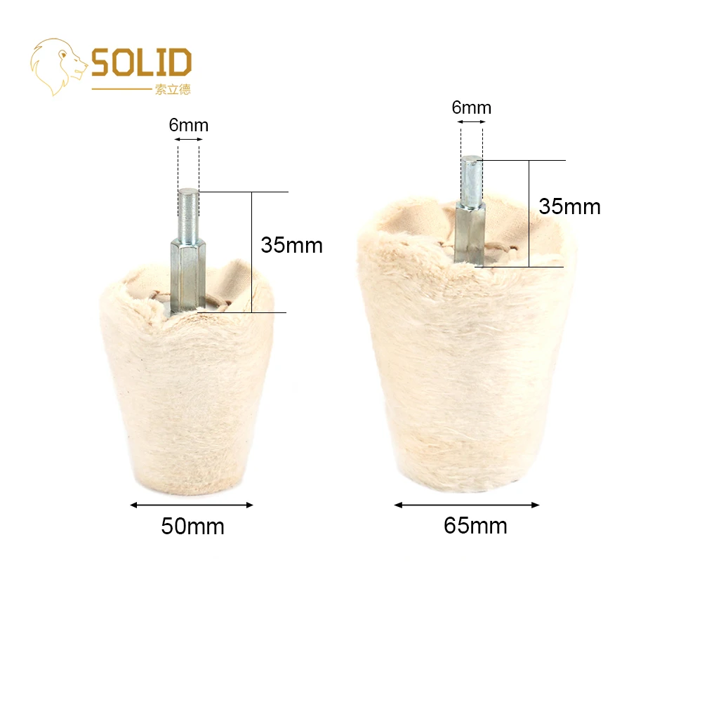 

2Pcs Cloth Polishing Wheel Mirror Polishing Cotton Pad 50mm,65mm Cone Shape White 1/4inch Shank for Polishing Metal Wood Jade