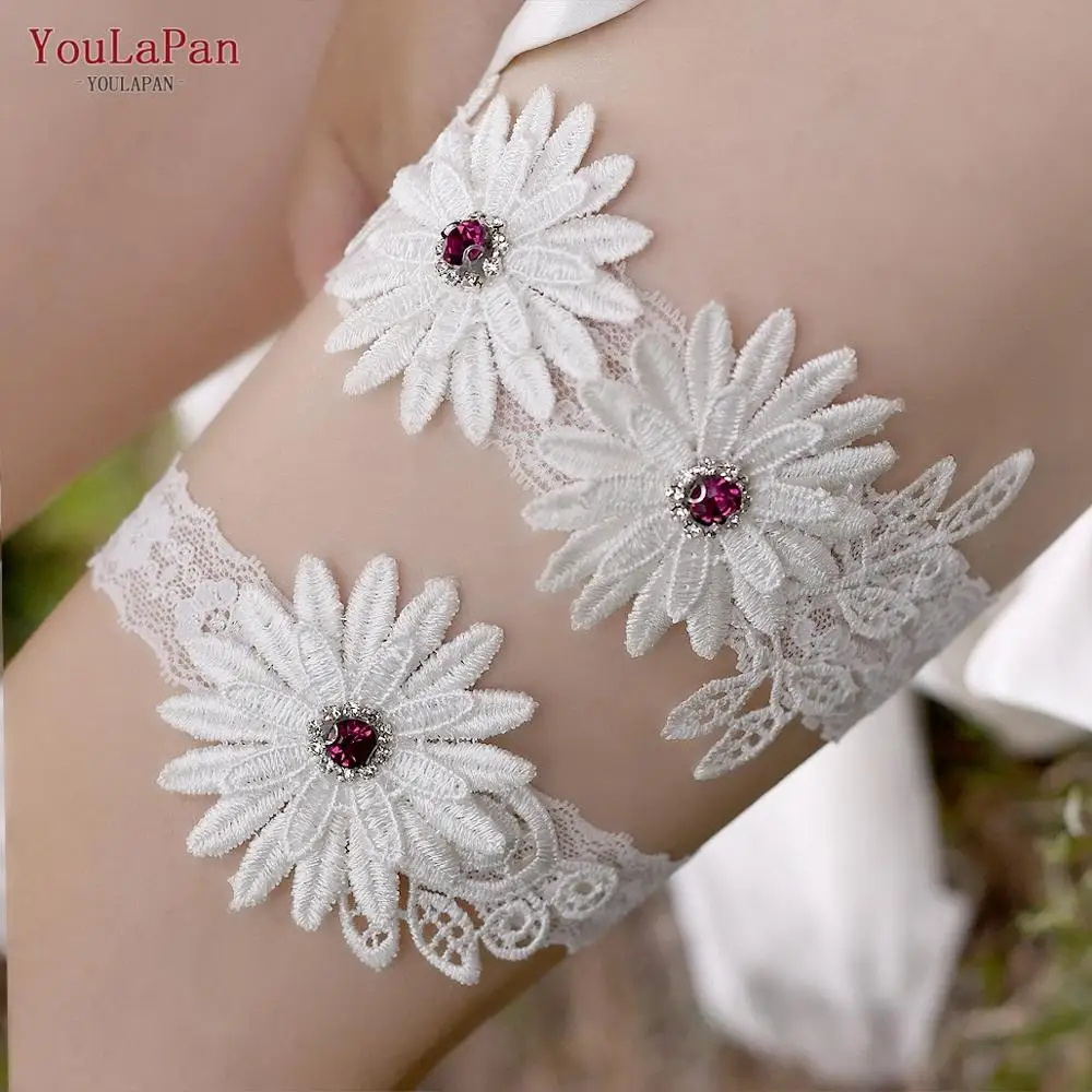 

YouLaPan Wedding Garter White Embroidery Floral Sexy Garters Women/Female/Bride Thigh Ring Bridal Lace Leg Ring Loop TH38 39