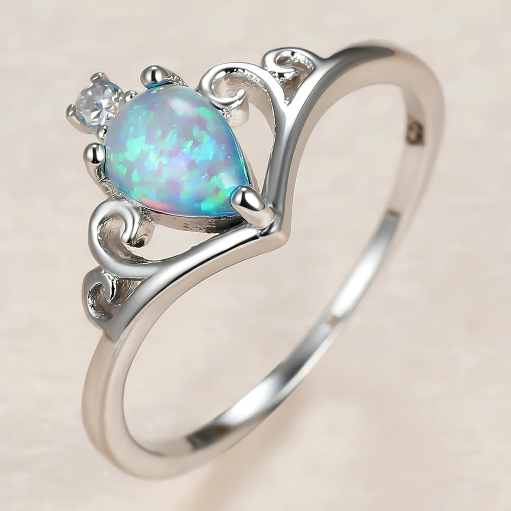 Фото Милый женский белый капли воды из опала очаровательное кольцо серебро Цвет