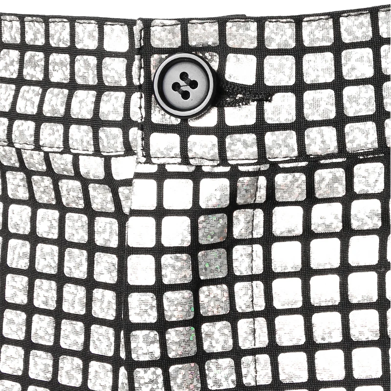 Брюки мужские блестящие клетчатые свободные штаны для сценических танцев стиль