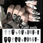 Накладные ногти в стиле панк, 24 шт.компл., черные, белые, матовые, длинные, искусственные, для маникюра