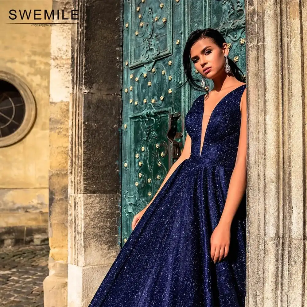 

Deep V Neck Long Long Evening Dress Sexy Backless Prom Party Gown Tank Sleeves Dress A Line Robe vestidos