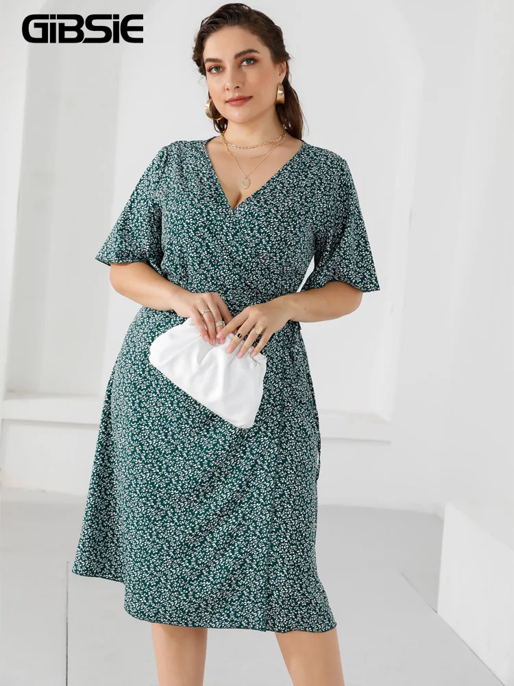 Женское платье в стиле бохо GIBSIE яркое Цветочное с запахом на боковой шнуровке