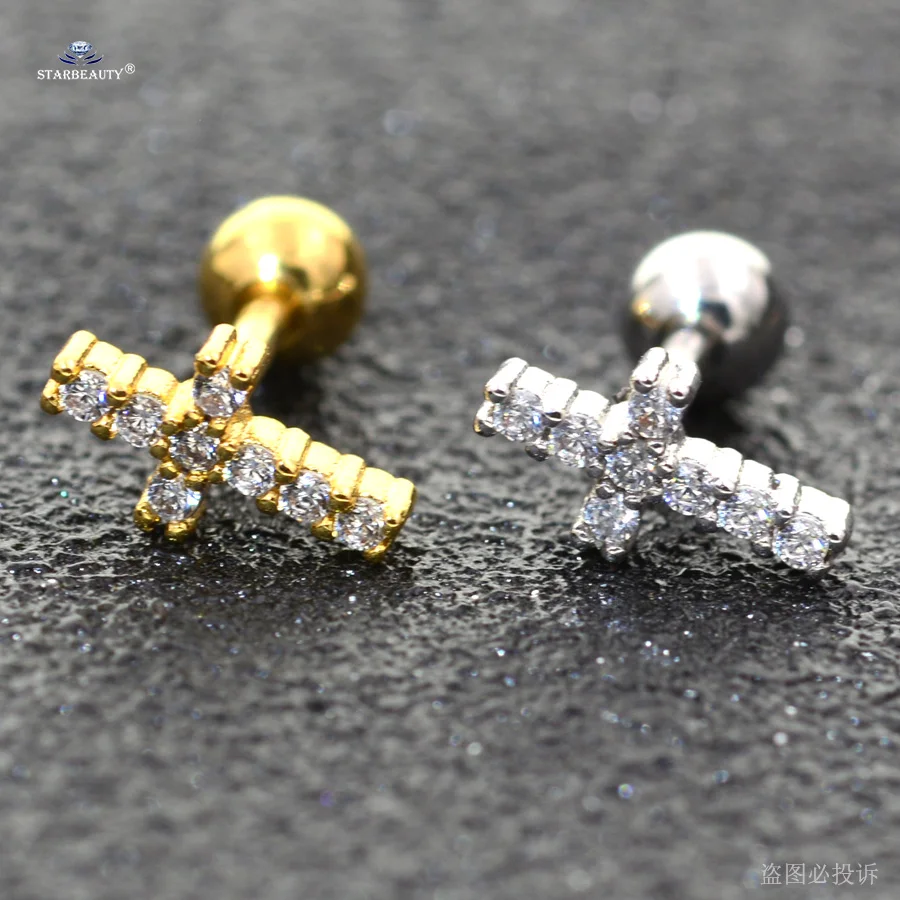 1pc 16G 6mm Love Jesus Cross Cartilage Piercing Helix Stud Daith Earrings Ear Silver Color Tragus Jewelry |