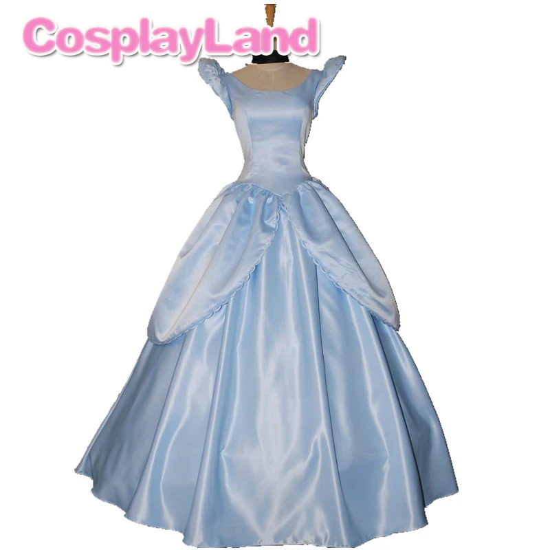 Cinderellaแฟนซีชุดเจ้าหญิงฮาโลวีนเครื่องแต่งกายที่กำหนดเองงานแต่งงานสีฟ้าชุดCosplayกับPetticoat