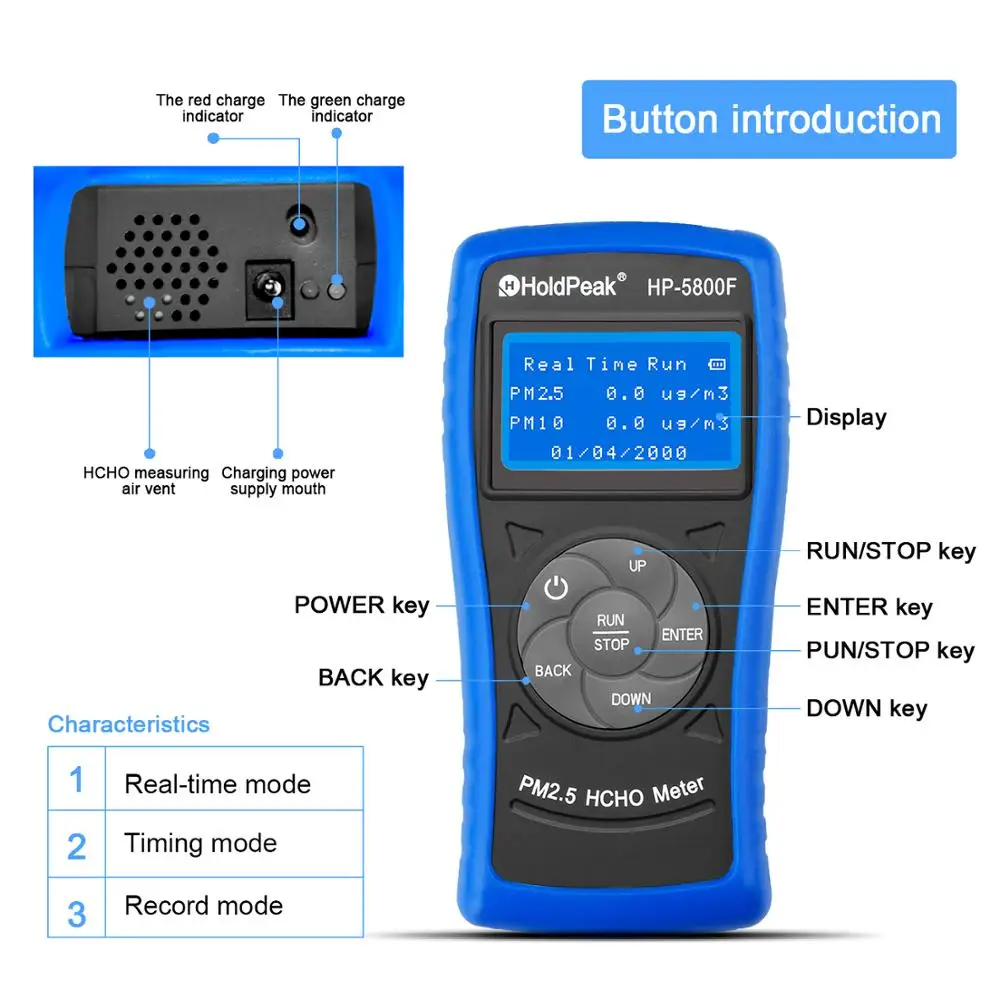 Holdпик HP-5800F цифровой HCHO PM2.5/10 детектор внутренний открытый тестер качества воздуха анализатор газа мониторинг окружающей среды тестер