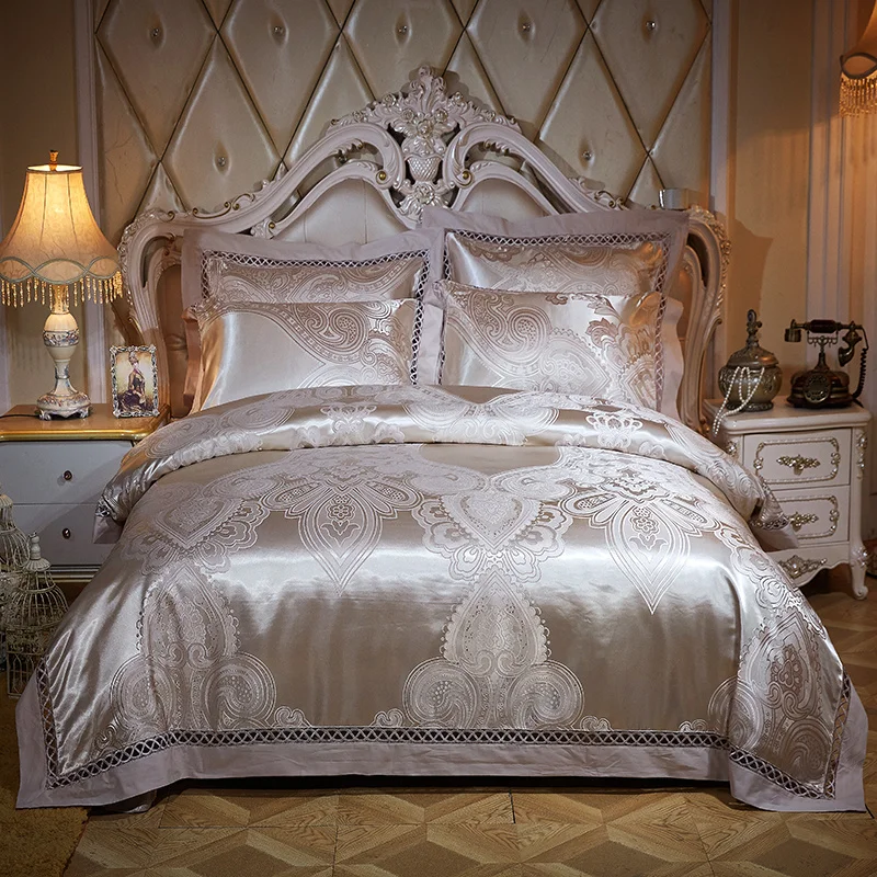 

Queen King size Bedding Set Red Grey Satin Jacquard Bed sets Cotton Bed Fitted sheet Duvet cover ropa de cama linge de lit