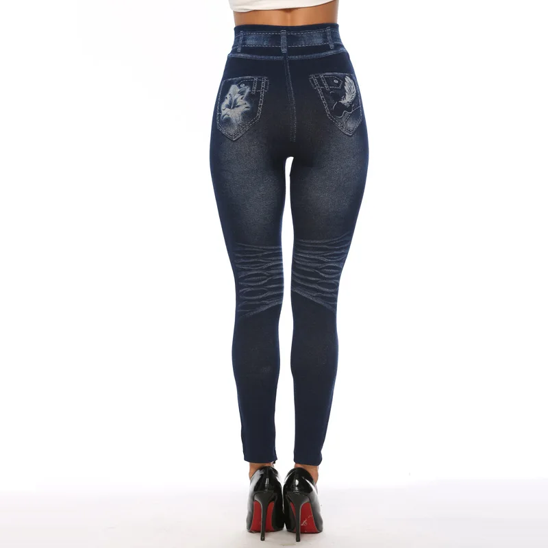 

Women's High Waist Seamless Tights ButtLift Legging Push Up Hollow Out Faux Jeans Cropped Trousers Large Size Ladies Clothing
