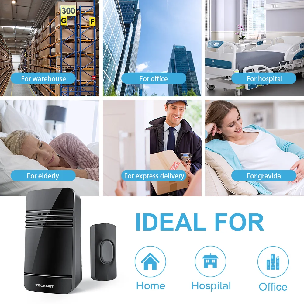 TeckNet Противоугонный дверной звонок беспроводной умный 32 Chime домашний IP44