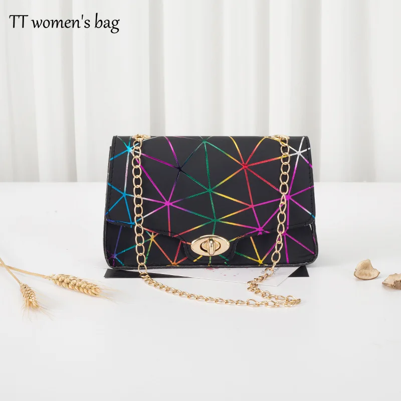 

Women Fashionable Shoulder Bags New Female Messenger Bag Handbag Chain Wild Crack Printing Wild Crossbody Bag Diamond Lattice