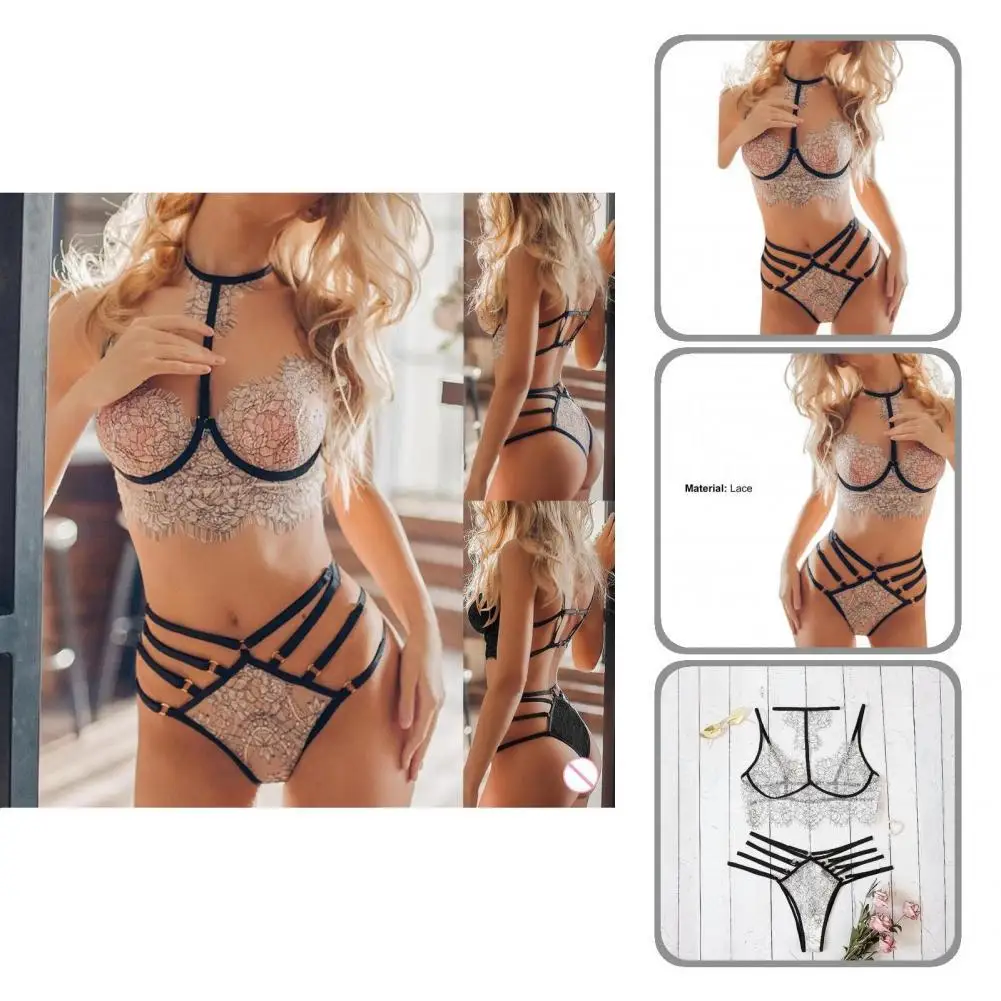 

See-through Breathable Halter Lace Brassiere Briefs Set for Daily Wear