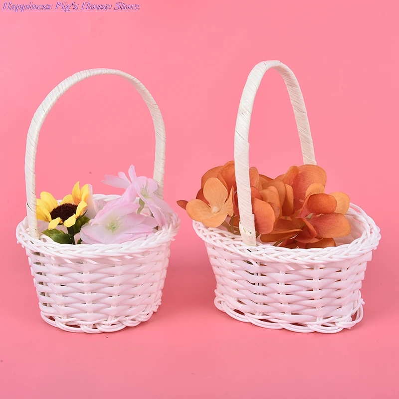 

1Pcs Mini Hand-woven Storage Baskets Plastic Weaving Storage Baskets Fabric Flower Basket Fruit Rattan Cosmetics Tea Picnic Bags