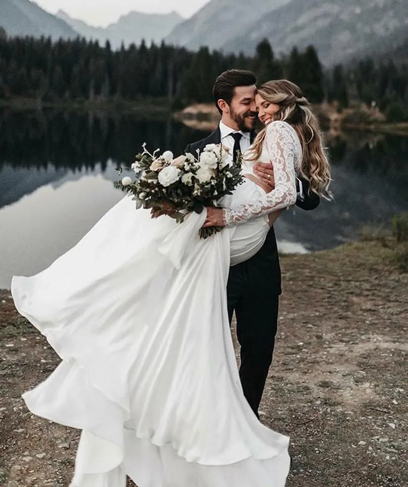 Свадебное платье из двух частей Boho белый шифон цвета слоновой кости с длинным