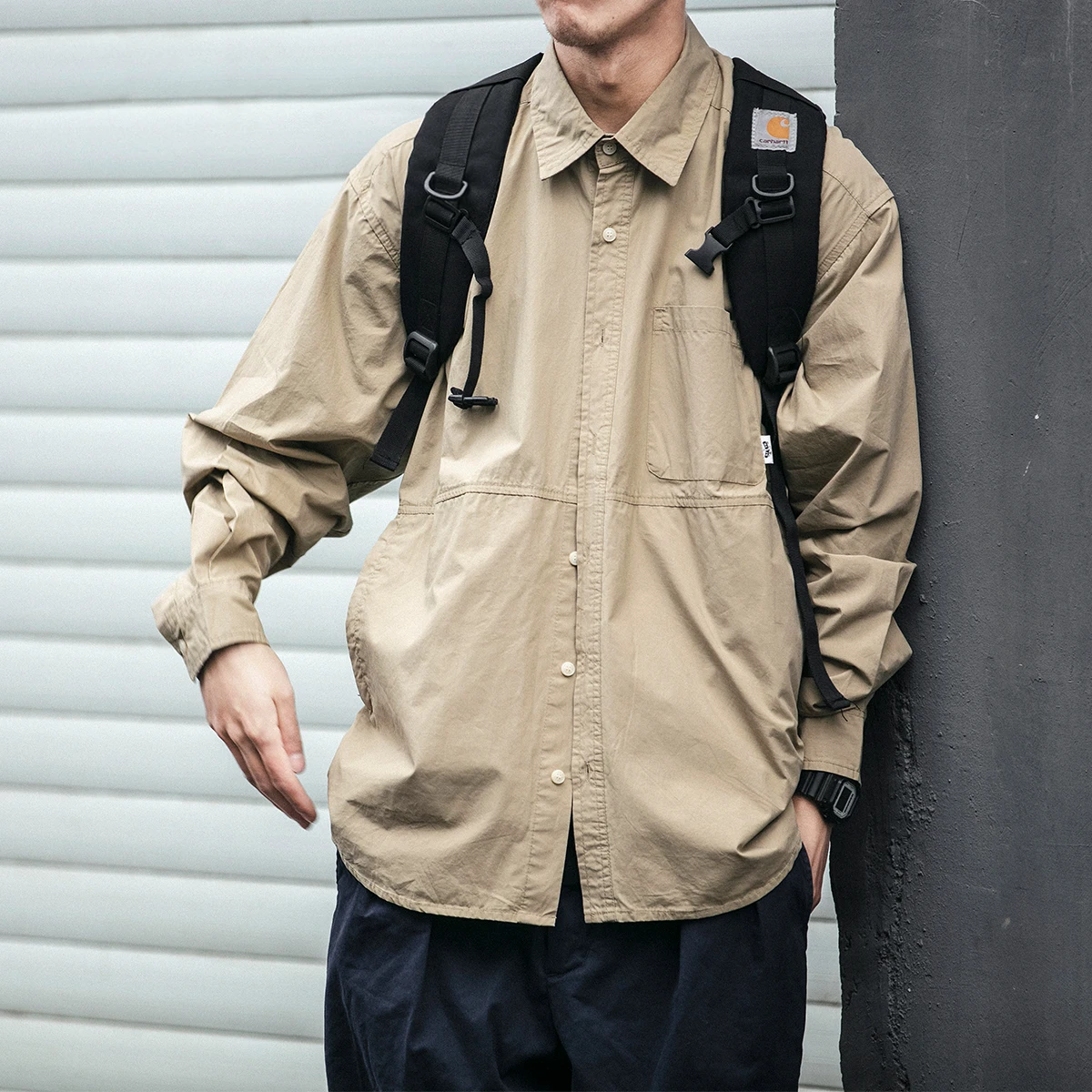 Рубашка мужская оверсайз с лацканами уличная одежда в японском стиле Свободное