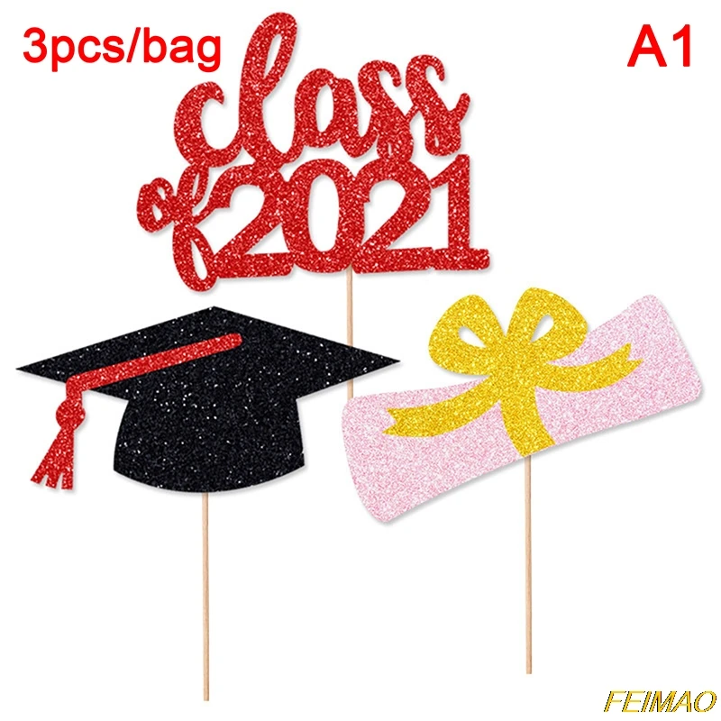 

3Pcs/set Cake Topper Bachelor Cap Cake Topper Graduation Cap Cupcake Topper