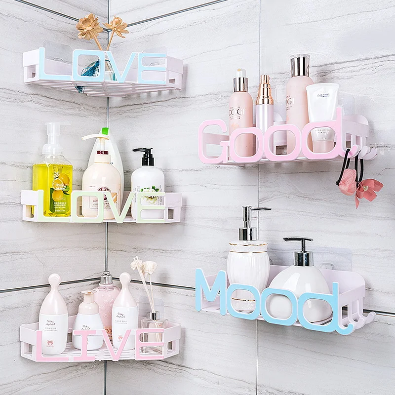 

Bathroom Wall Shelf Shower Corner Shelf Bath Storage Holder Rack Kitchen Wall-hanging Suction Cup Waterproof Bathroom Organizer