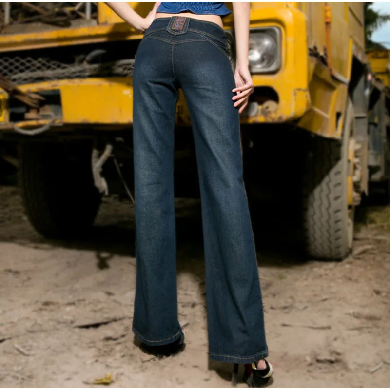 Женские джинсы с высокой талией винтажные синие широкими штанинами свободные