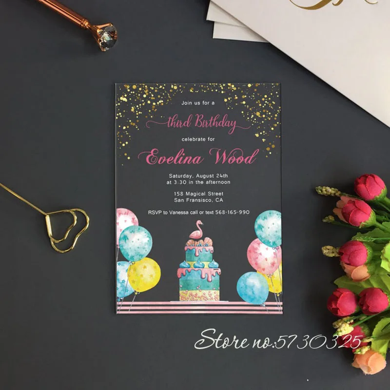 Акриловое цветочное искусственное акриловое приглашение на день рождения