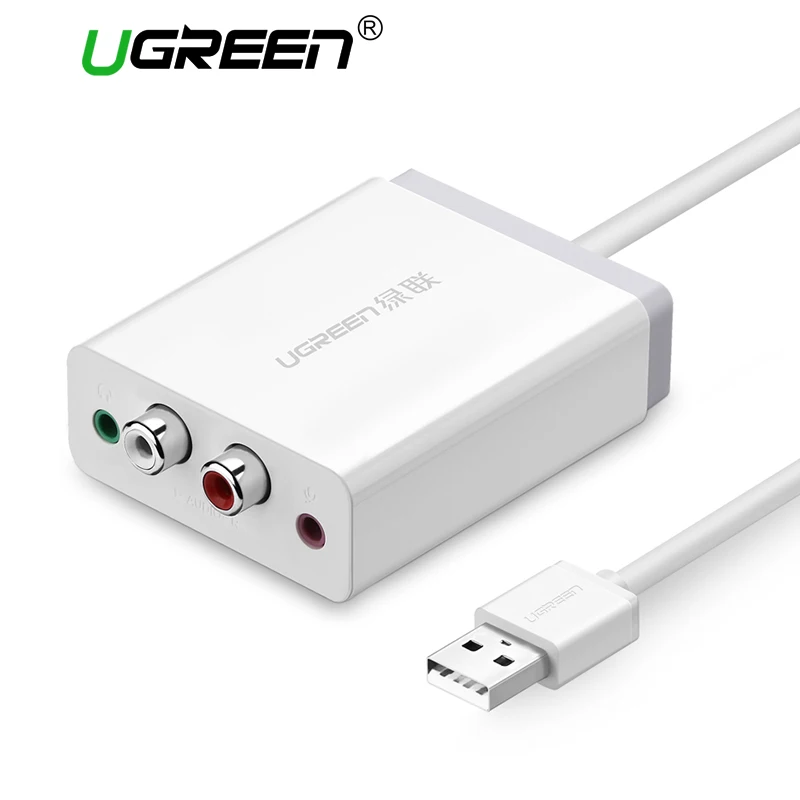 Ugreen 2 RCA USB звуковая карта аудио интерфейс 3,5 мм USB адаптер для динамика микрофон для ноутбука внешняя звуковая карта