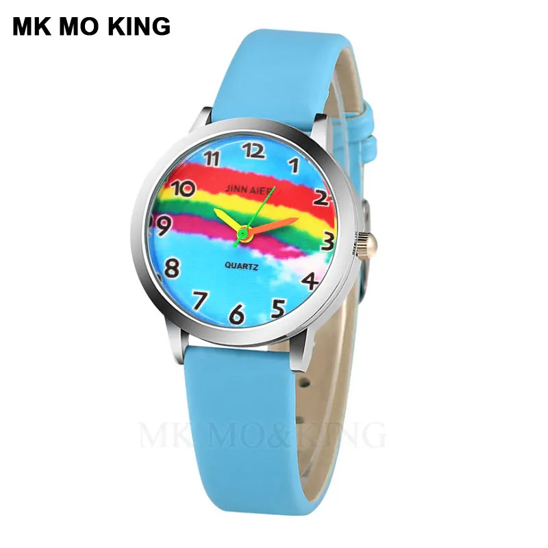 

Luxury Brand Rainbow Cartoon Cute Children's Boys Girls Kids Digital Quartz Wrist Watch Clock Gifts Leather Luminous Clock