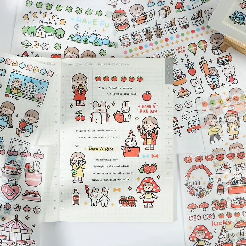 

Yisuremia 1PC Korea Kawaii Deco Washi Stickers Diary Daily Planner Scrapbooking DIY Cartoon Stick Sticker School Stationery