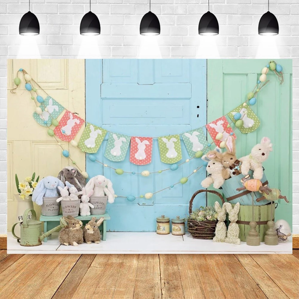 

Spring Easter Photography Backdrops Bunny Rabbit Colorful Eggs Decoration Background Party Banner Portrait Studio Photoshoot