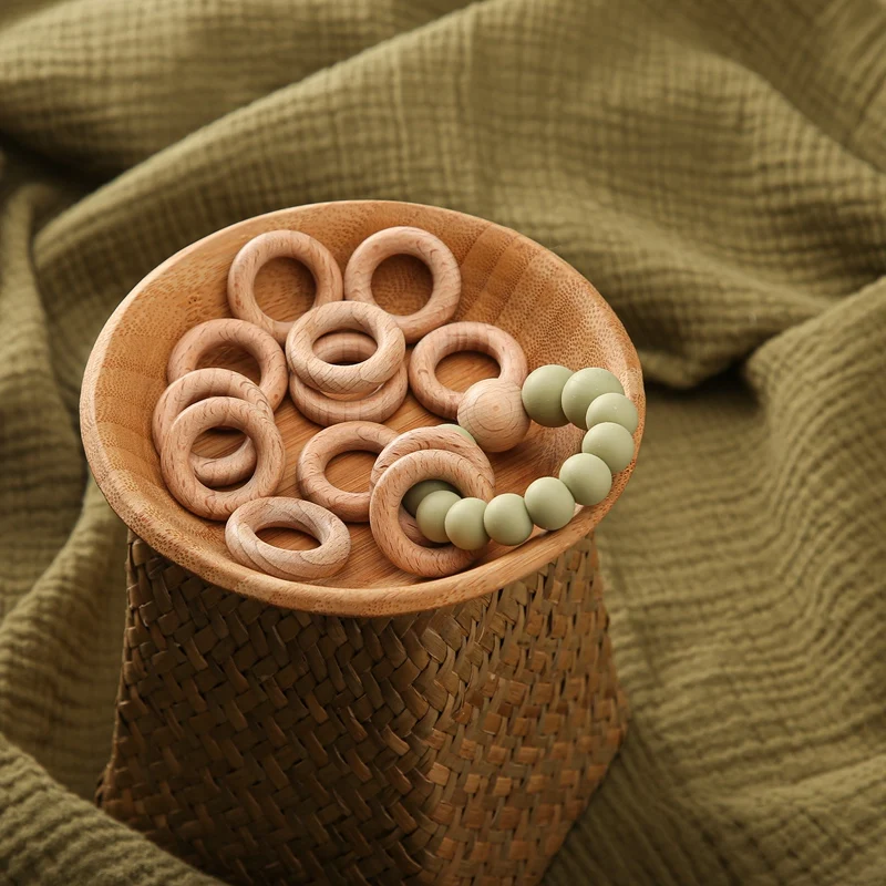 20PCS Wooden Ring Baby Teether 25mm/30mm Circle Beech Ring Natural Wood Rodent Teething Rings DIY Bracelet Ornaments Accessories