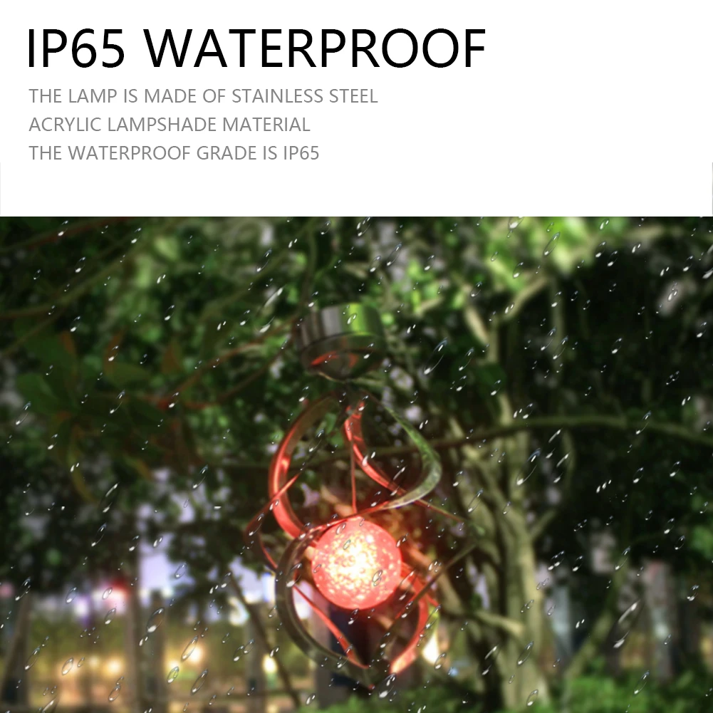 

Waterproof Hanging Wind Chime Led Courtyard Yard Outdoor Decoration Solar Light Balcony Color Changing Spiral Spinner Garden
