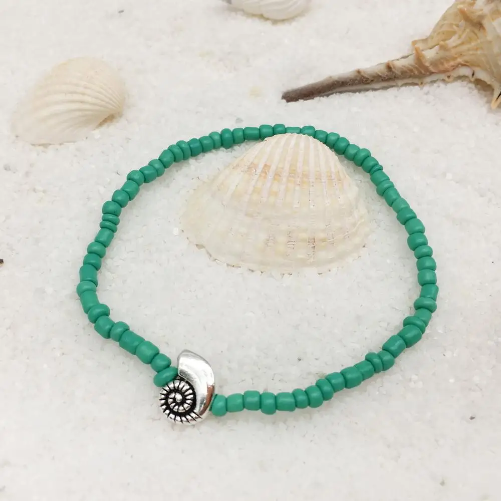 Металлический браслет для женщин и девочек 77 зеленых бусин черепаха ракушка