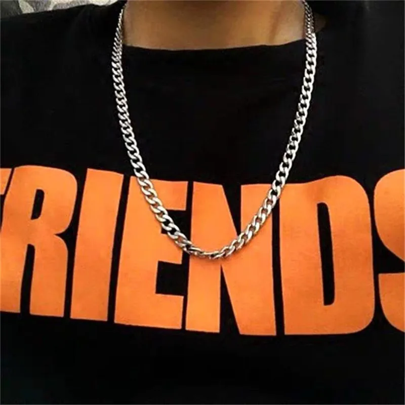 Menswear Punk Stainless Steel Necklace Hip Hop Chain Cuban Brake Chain Menswear Rock Band Women's jewelry collares de moda