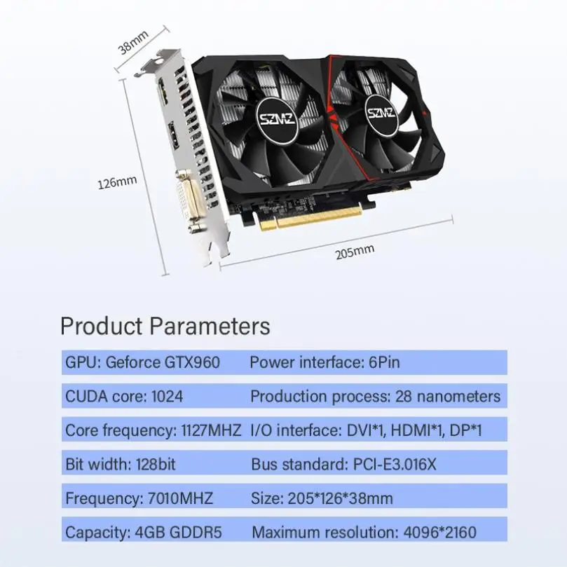 SZMZ GeForce GTX960 128 бит DP * 1 PCI Express X16 видеокарта VENTUS 2 Гб GDDR6 OC игровые видеокарты для