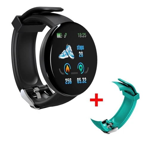 D18 новые умные часы для мужчин, кровяное давление, Круглые, Bluetooth, умные часы, женские часы, водонепроницаемые, спортивные, трекер, WhatsApp, для Android Ios - Цвет: black with green