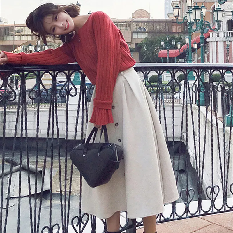 2020 Новый Модный женский осенний комплект из двух предметов Вязаный топ и юбка