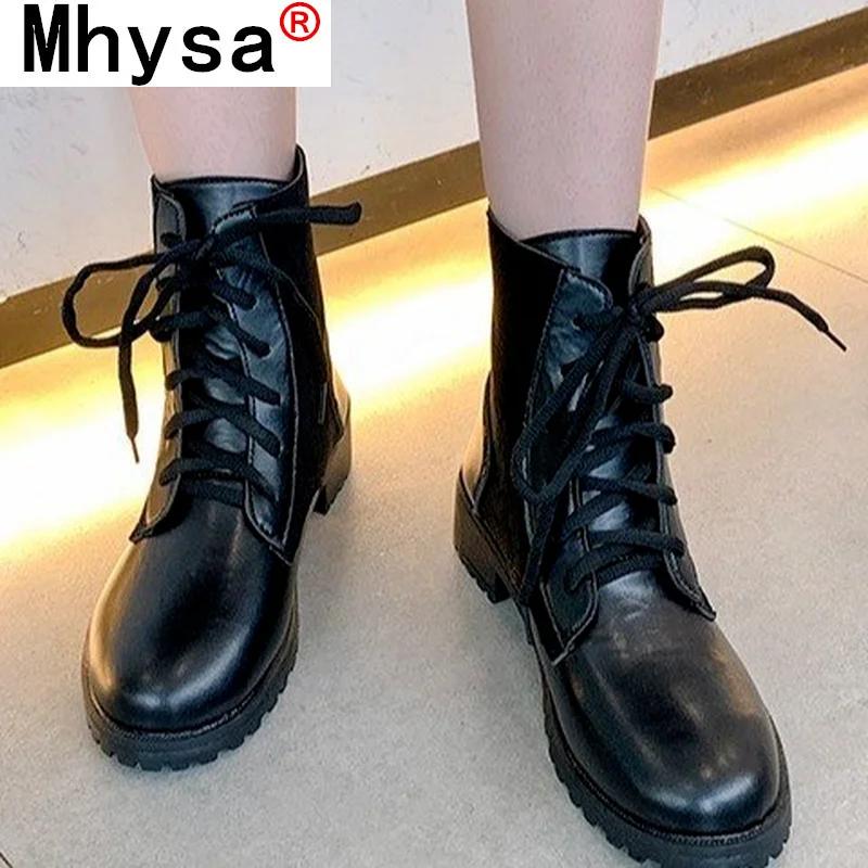 

Новинка 2020, осенняя модная женская повседневная обувь из искусственной кожи на платформе и квадратном каблуке, женские короткие ботильоны ...