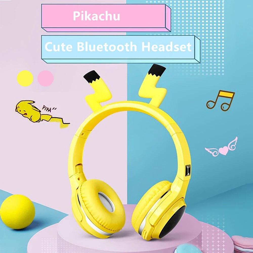 Милая гарнитура Pikachu Bluetooth 5 0 7 цветов светодиодные наушники поддержка SD карты