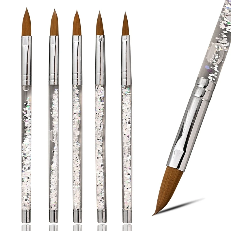 

5 Sizes/set Crystal Acrylic Nail Art Brush 8/10/12/14/16# UV Gel Carving Pen Brush Liquid Powder DIY Nail Art Brushes Tools